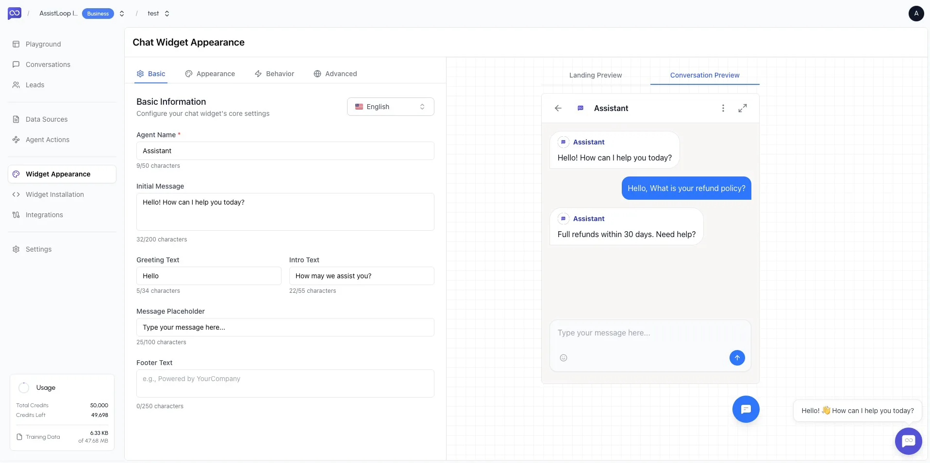 Chat Widget appearance