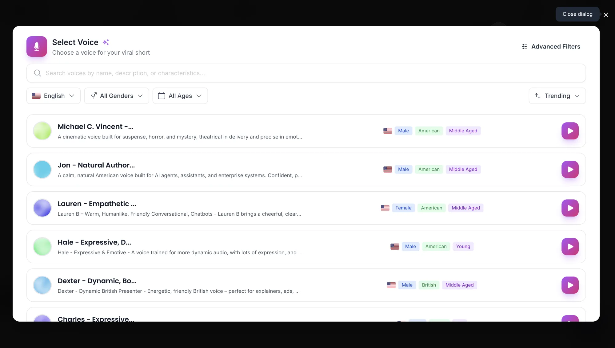 AI voice selection
