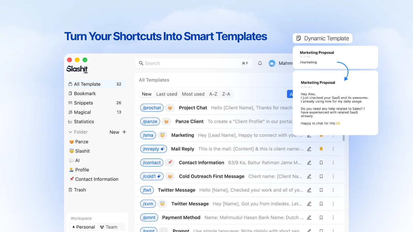 Slashit App Dynamic Templates
