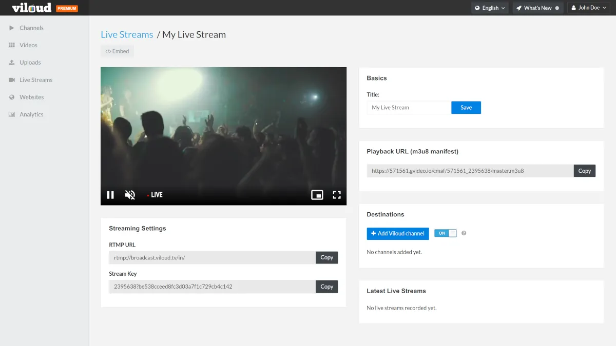 Livestream setup page