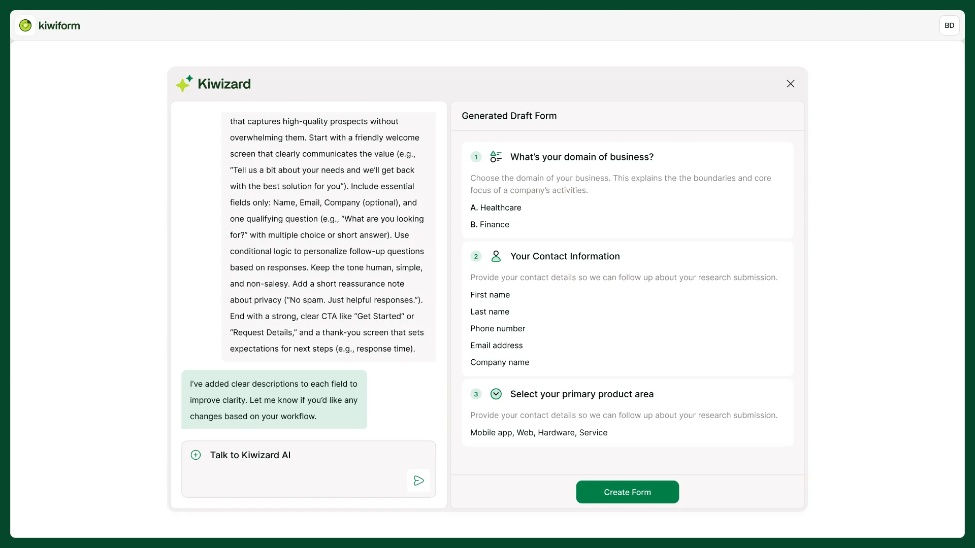 Generated draft form