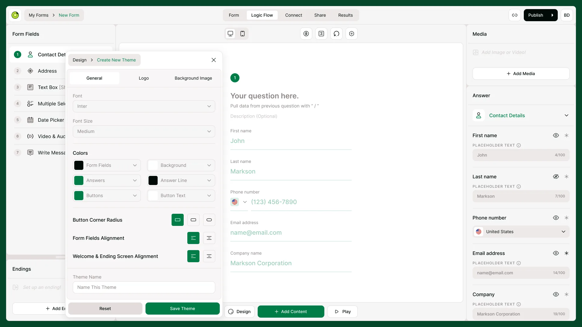 Form builder with design options